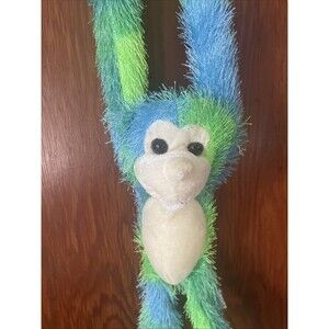 Hanging Monkey 28" Plush Stuffed Animal Lovey Long Arms Green Blue Vtg